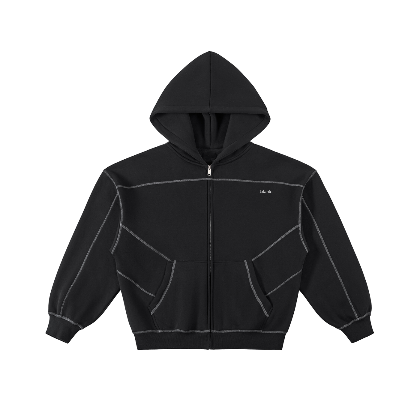 blank. contrast-stitched boxy fleece zip hoodie
