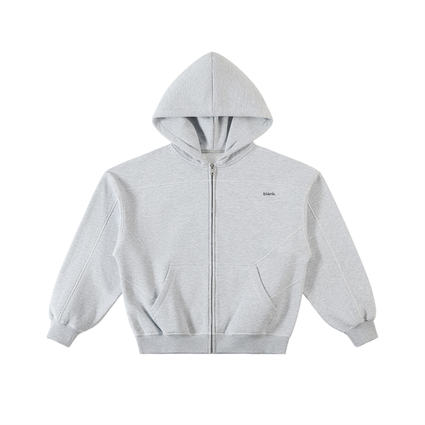 Contrast-Stitched Boxy Fleece Zip Hoodie